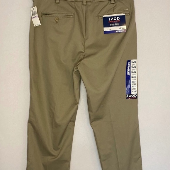 NWT Izod Flat Front Straight Men’s American Chino Pants Tan Golf size 32x32 NEW - Picture 3 of 8